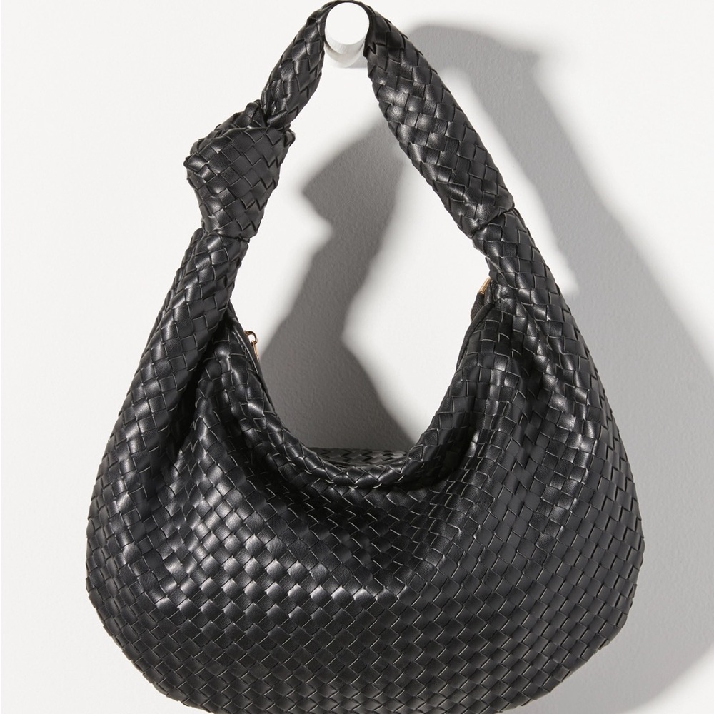 Anthropologie Brigitte Black Woven Leather Hobo Bag by Melie Bianco